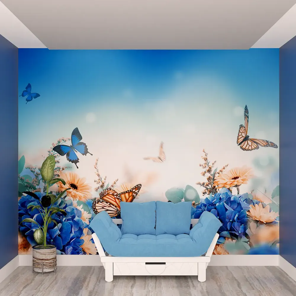 Colorful Butterflies Wallpaper / High Quality HP Woven WallPaper /  size 12 ft x 10 ft