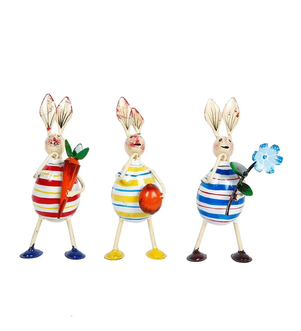Colorful Decorative Rabbit Eggs Table Accent / Showpiece Set Of 3