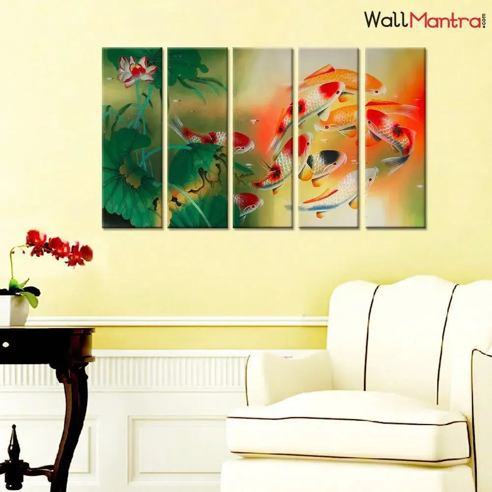 Colorful Fish Wall Painting, 5 Pieces Canvas Print Wall Hanging