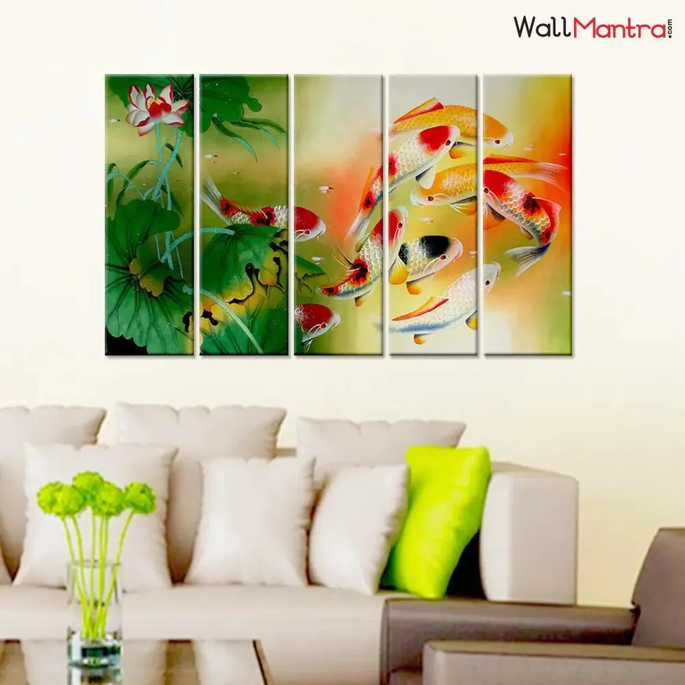 Colorful Fish Wall Painting, 5 Pieces Canvas Print Wall Hanging