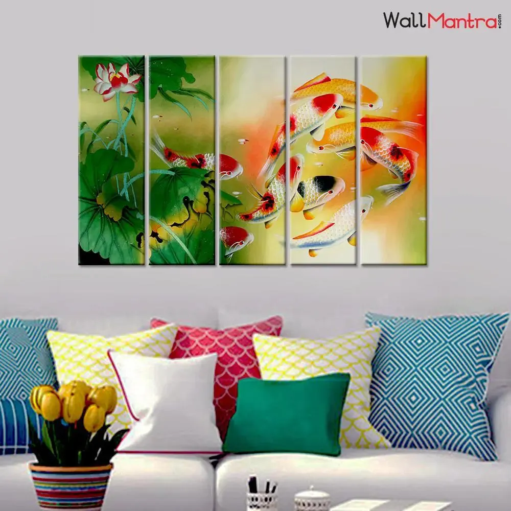 Colorful Fish Wall Painting, 5 Pieces Canvas Print Wall Hanging