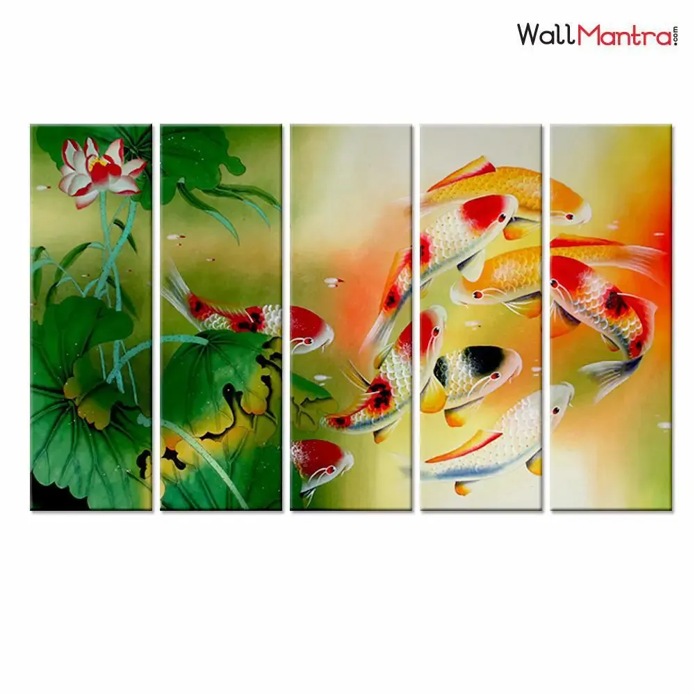 Colorful Fish Wall Painting, 5 Pieces Canvas Print Wall Hanging