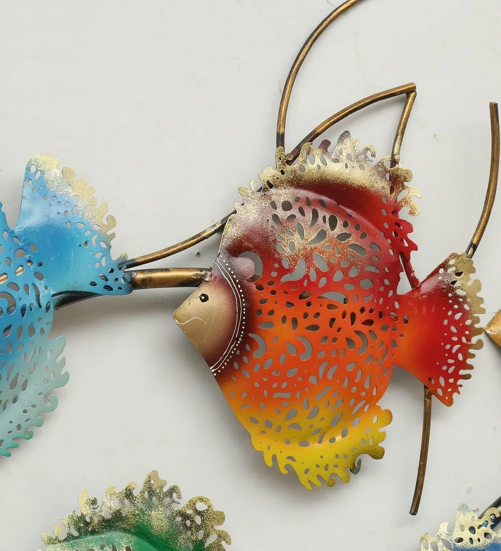 Colorful Fishes In Row LED Metal Wall Art