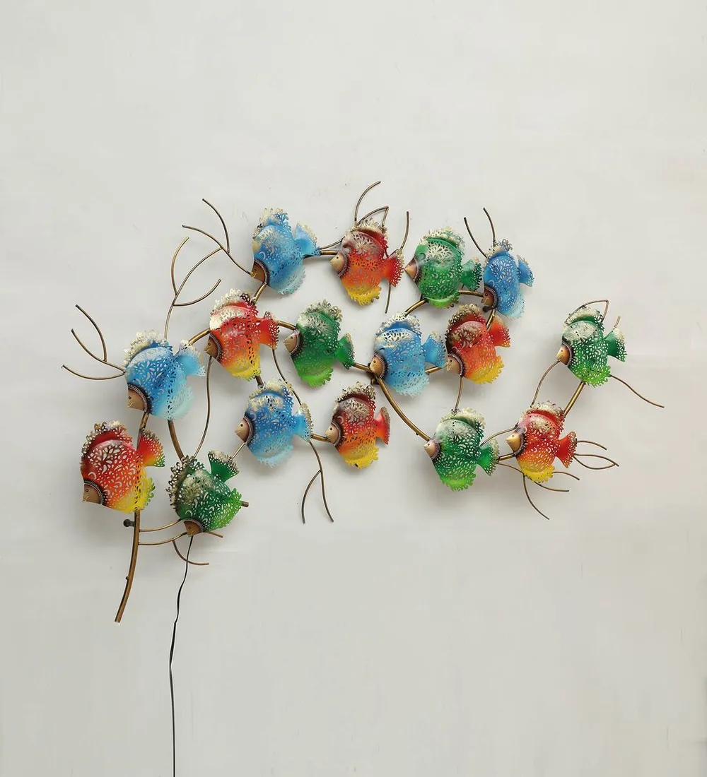 Colorful Fishes In Row LED Metal Wall Art
