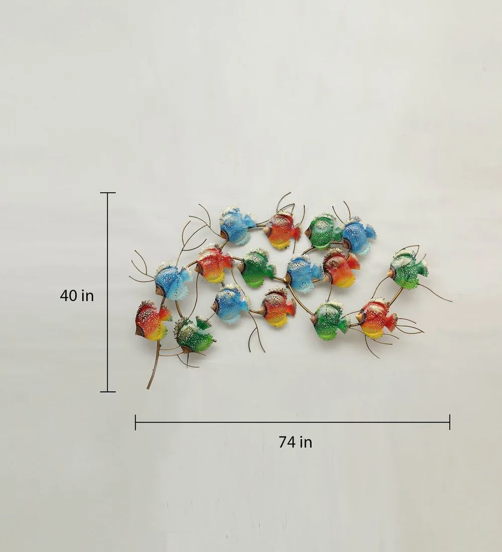 Colorful Fishes In Row LED Metal Wall Art