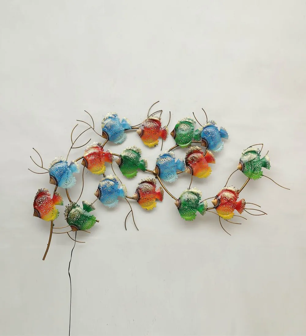 Colorful Fishes In Row LED Metal Wall Art
