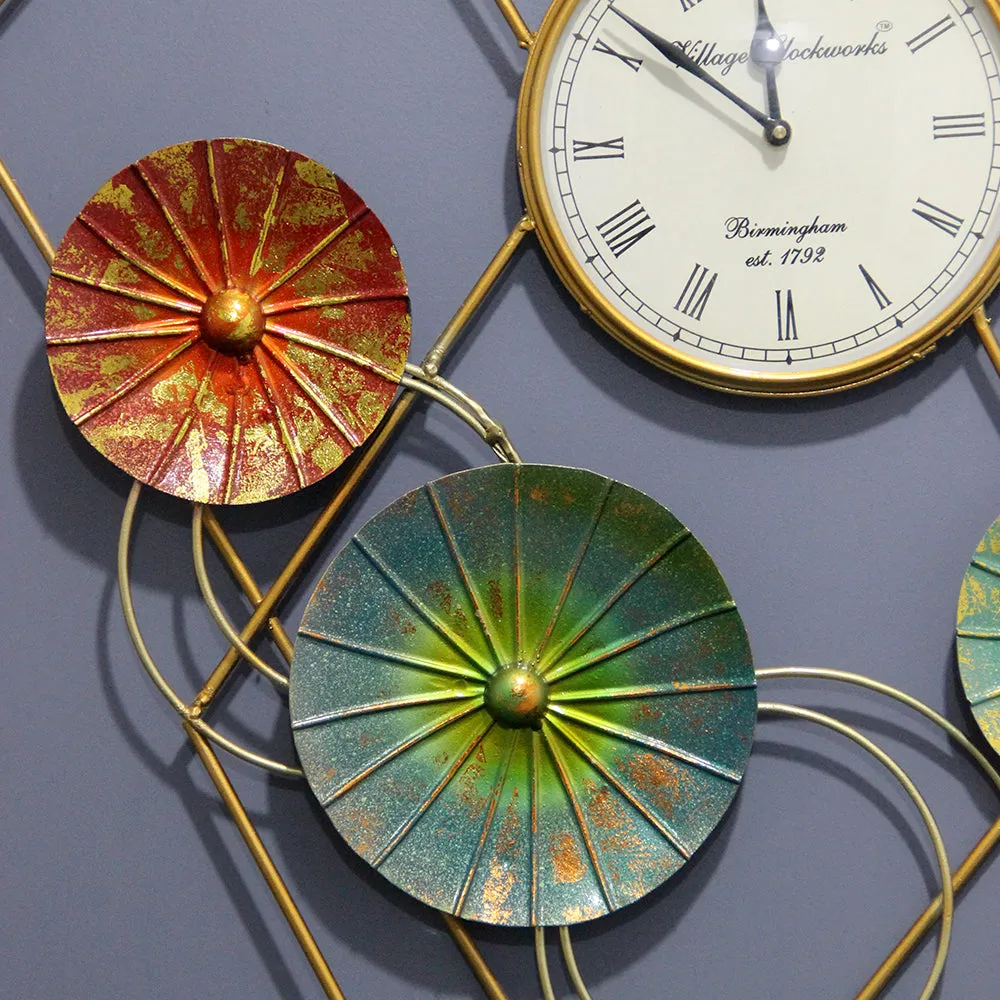 Colorful Floral Clock Metal Wall Art