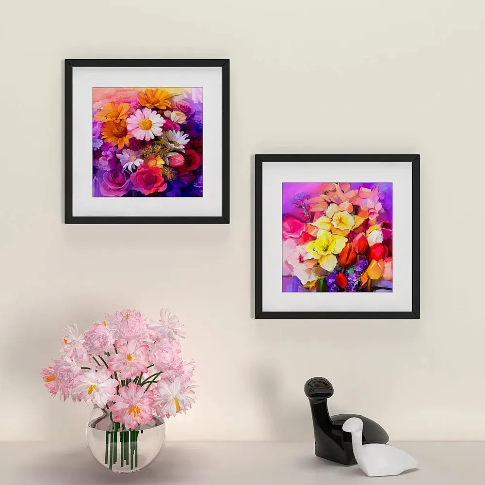 Colorful Flower Bunch Wall Frames Set of 2