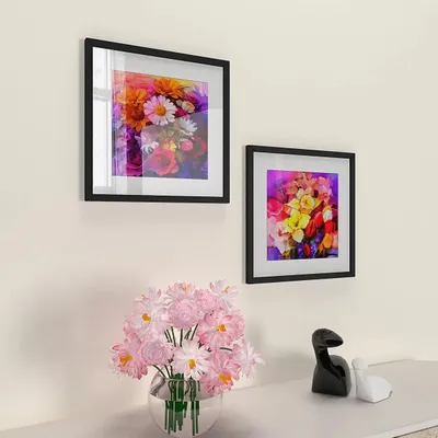 Colorful Flower Bunch Wall Frames Set of 2