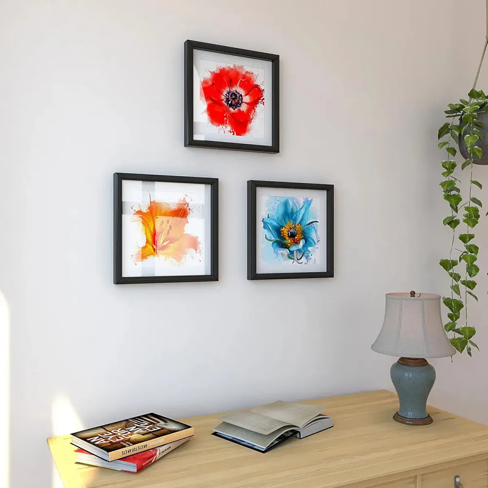 Colorful Flowers Framed Wall Painting Set of 3 Hangings having Break Resistant Acrylic Glass