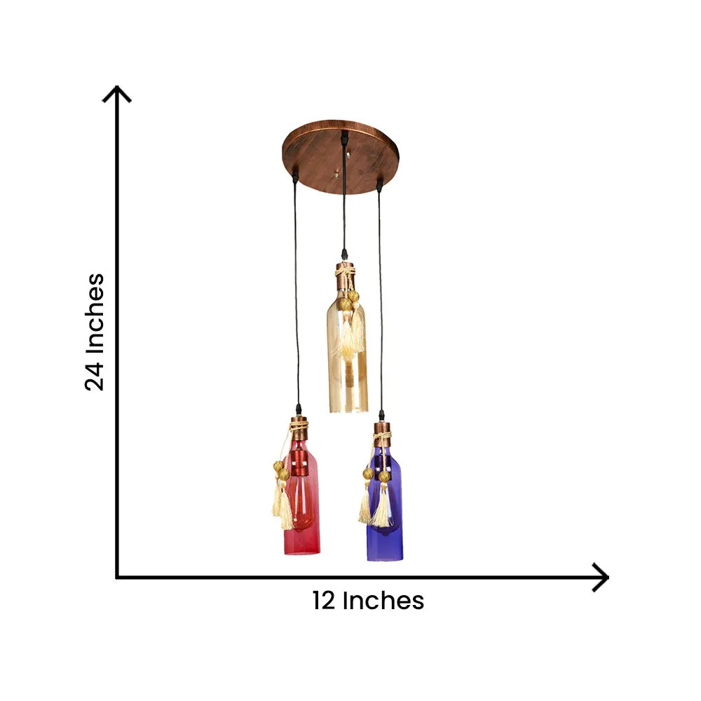 Colorful Glass Bottles Triple Cluster Hanging Lights