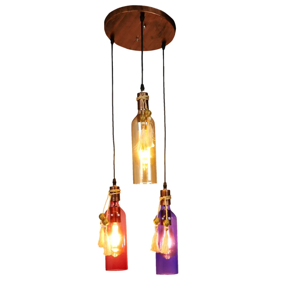 Colorful Glass Bottles Triple Cluster Hanging Lights