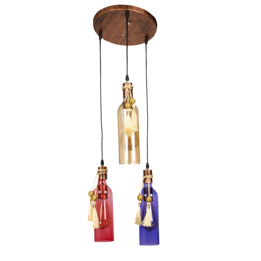 Colorful Glass Bottles Triple Cluster Hanging Lights