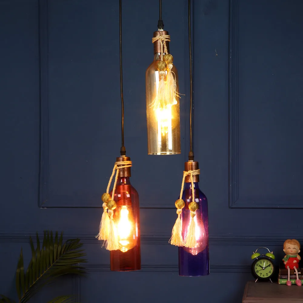 Colorful Glass Bottles Triple Cluster Hanging Lights