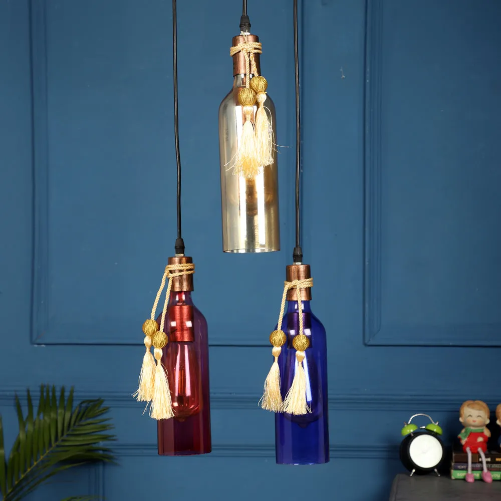 Colorful Glass Bottles Triple Cluster Hanging Lights