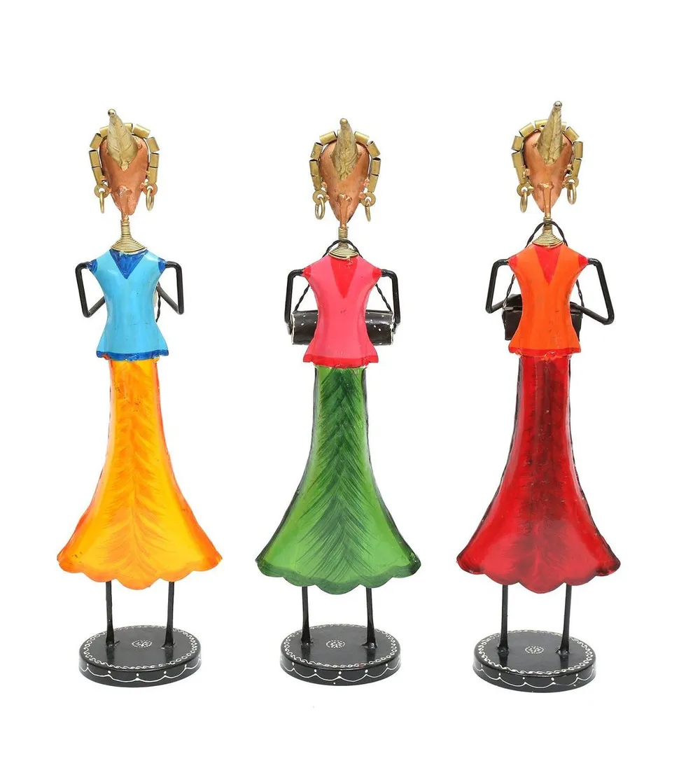 Colorful Ladies Playing Music Figurine / Showpiece Set Of 3