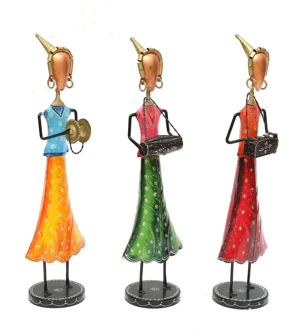 Colorful Ladies Playing Music Figurine / Showpiece Set Of 3
