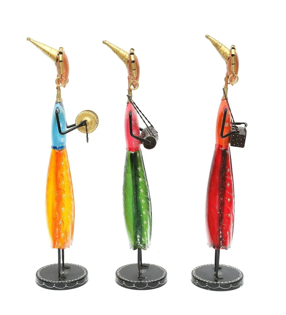 Colorful Ladies Playing Music Figurine / Showpiece Set Of 3