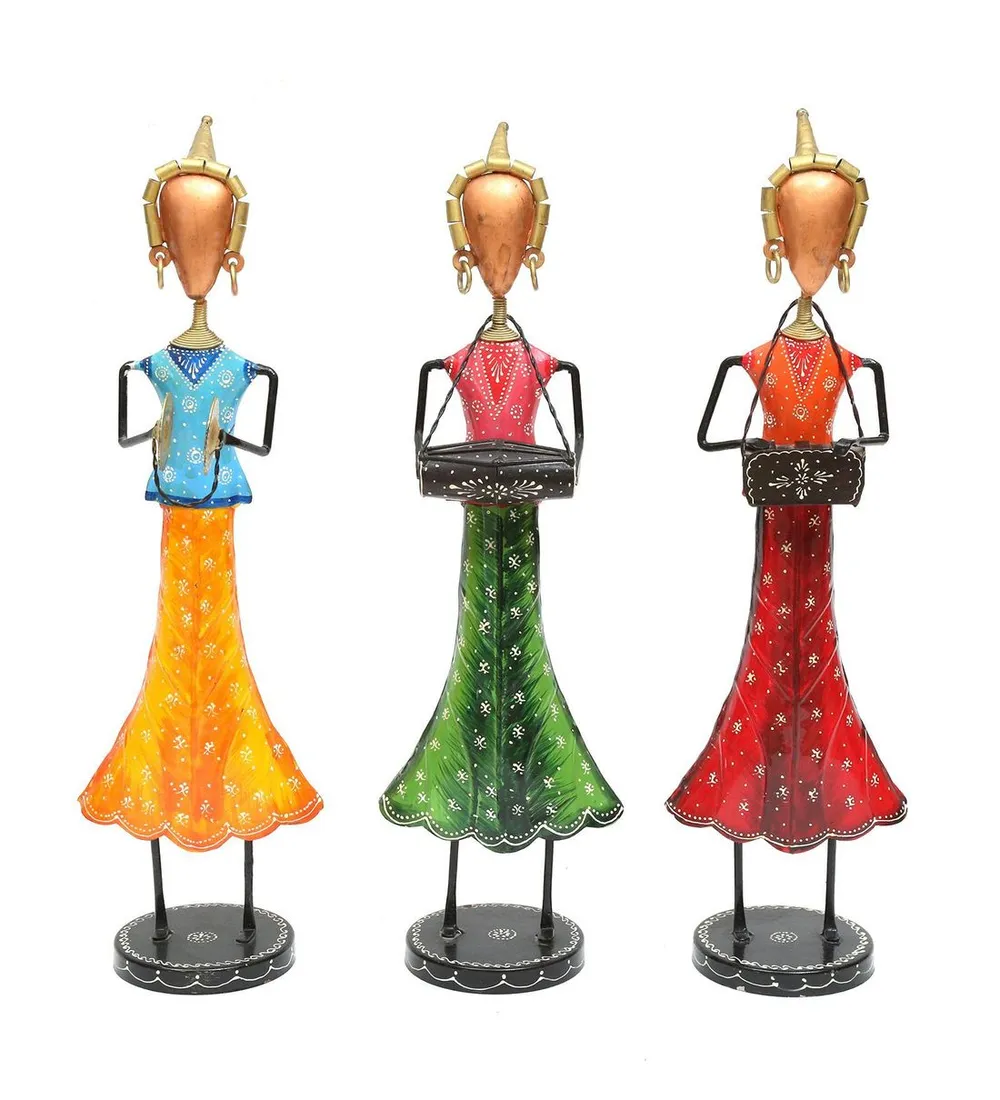 Colorful Ladies Playing Music Figurine / Showpiece Set Of 3