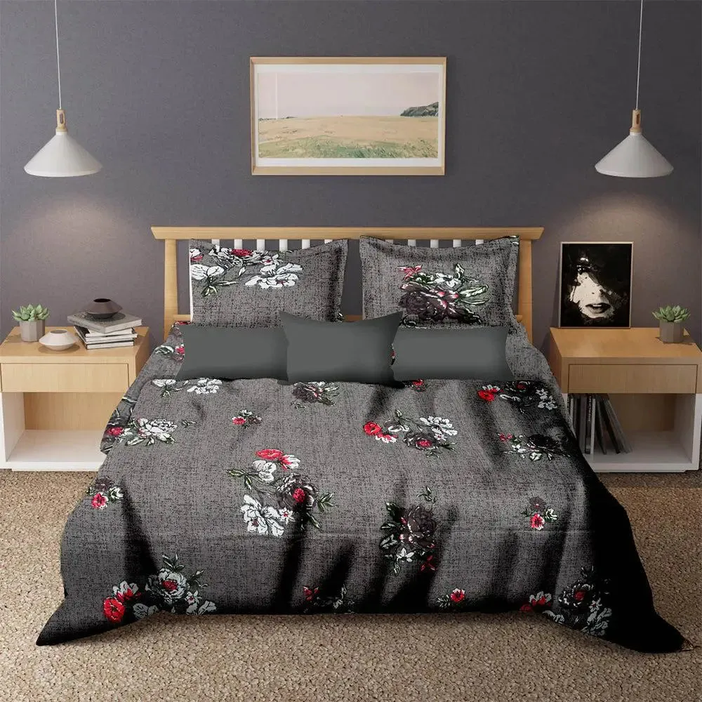 Colorful Leaves Slate Cotton Double Bedsheet With 2 Pillow Covers