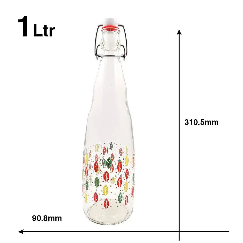 Colorful Printed Glass Water Bottle With Cork Set Of 2