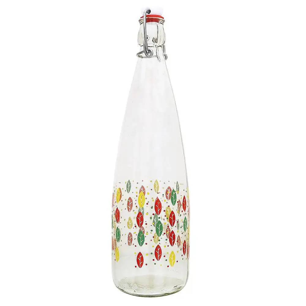Colorful Printed Glass Water Bottle With Cork Set Of 2