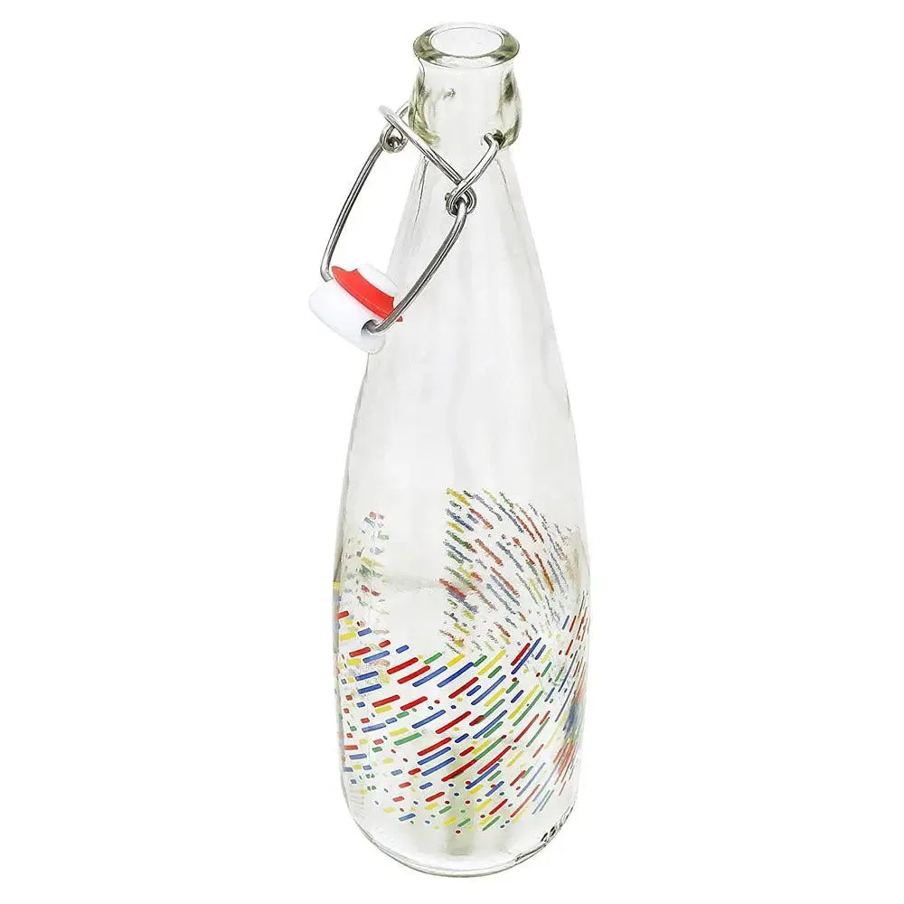 Colorful Printed Sticks Glass Water Bottle With Cork Set Of 3