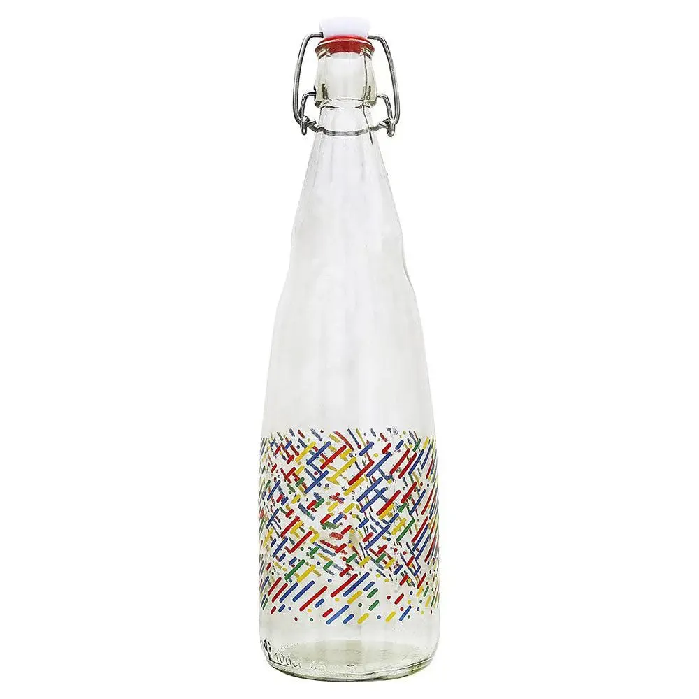Colorful Printed Sticks Glass Water Bottle With Cork Set Of 3