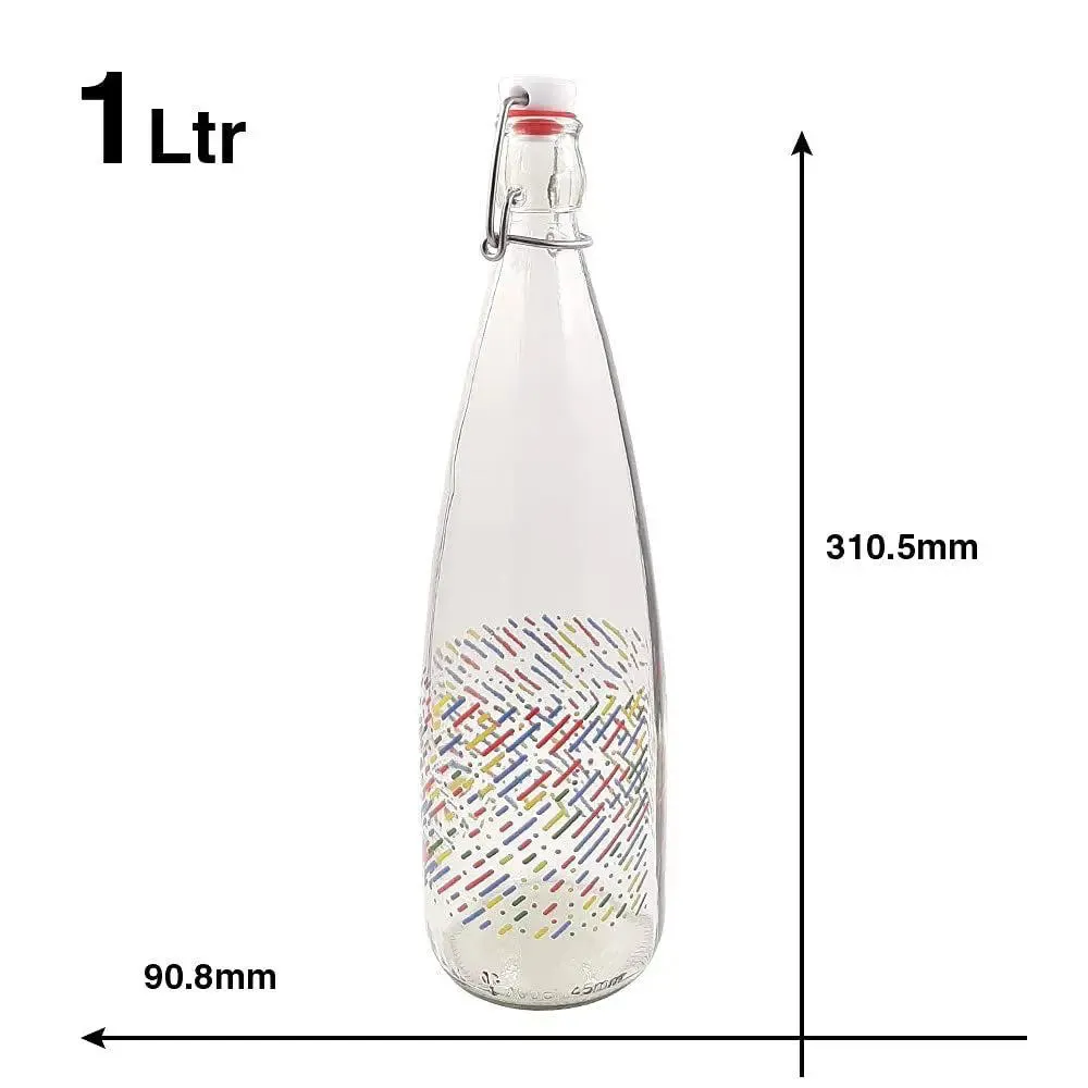 Colorful Printed Sticks Glass Water Bottle With Cork Set Of 3