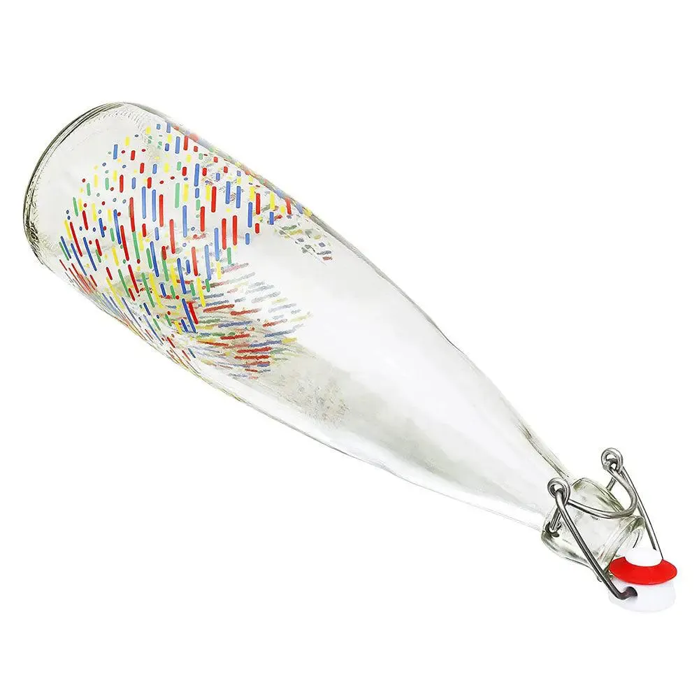 Colorful Printed Sticks Glass Water Bottle With Cork Set Of 3