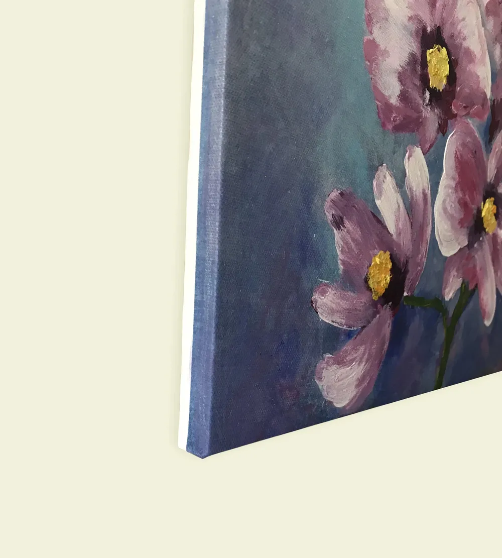 Colorful Rainy Flower Painting / Handmade Painting of Flowers on Canvas / Nature Painting Framed, 60 cm (H) X 40 cm (L), Default color
