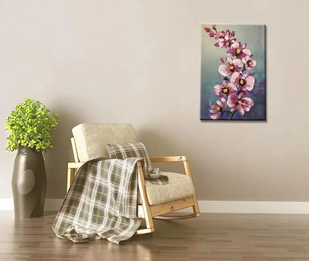Colorful Rainy Flower Painting / Handmade Painting of Flowers on Canvas / Nature Painting Framed, 60 cm (H) X 40 cm (L), Default color