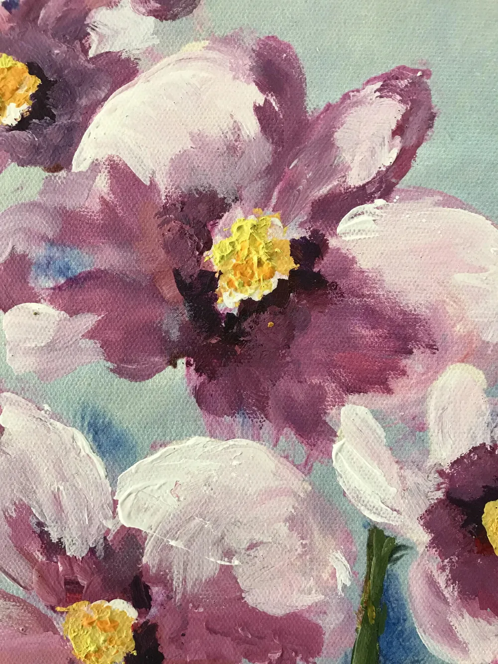 Colorful Rainy Flower Painting / Handmade Painting of Flowers on Canvas / Nature Painting Framed, 60 cm (H) X 40 cm (L), Default color