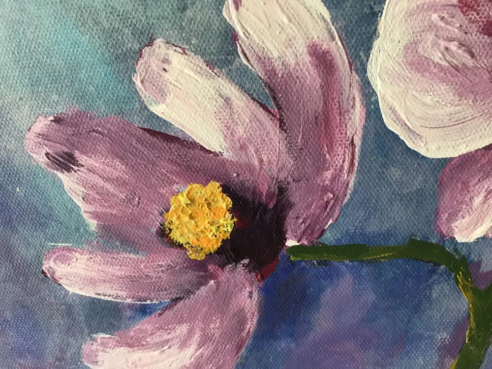 Colorful Rainy Flower Painting / Handmade Painting of Flowers on Canvas / Nature Painting Framed, 60 cm (H) X 40 cm (L), Default color