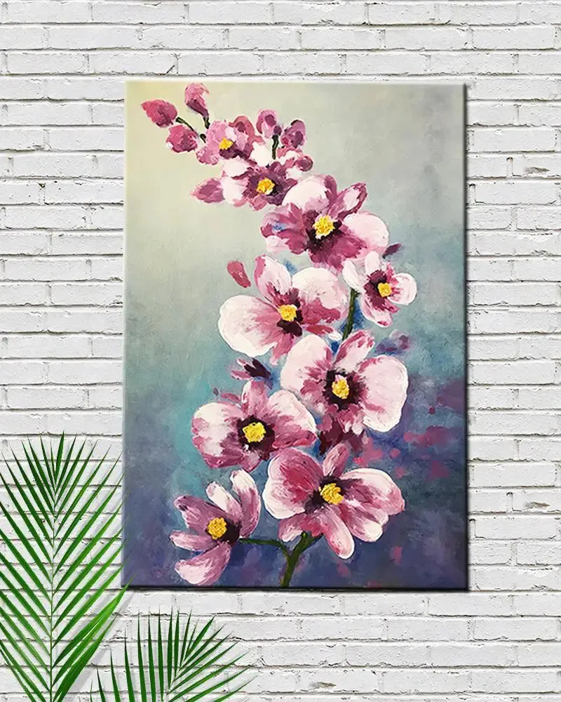 Colorful Rainy Flower Painting / Handmade Painting of Flowers on Canvas / Nature Painting Framed, 60 cm (H) X 40 cm (L), Default color