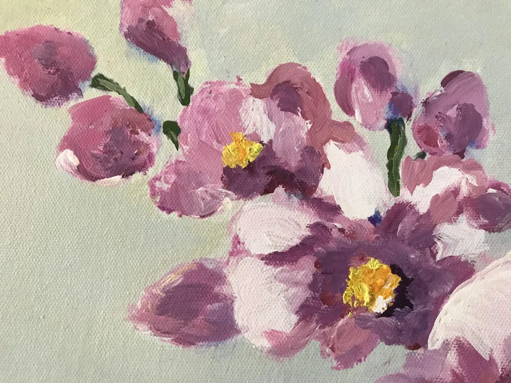 Colorful Rainy Flower Painting / Handmade Painting of Flowers on Canvas / Nature Painting Framed, 60 cm (H) X 40 cm (L), Default color