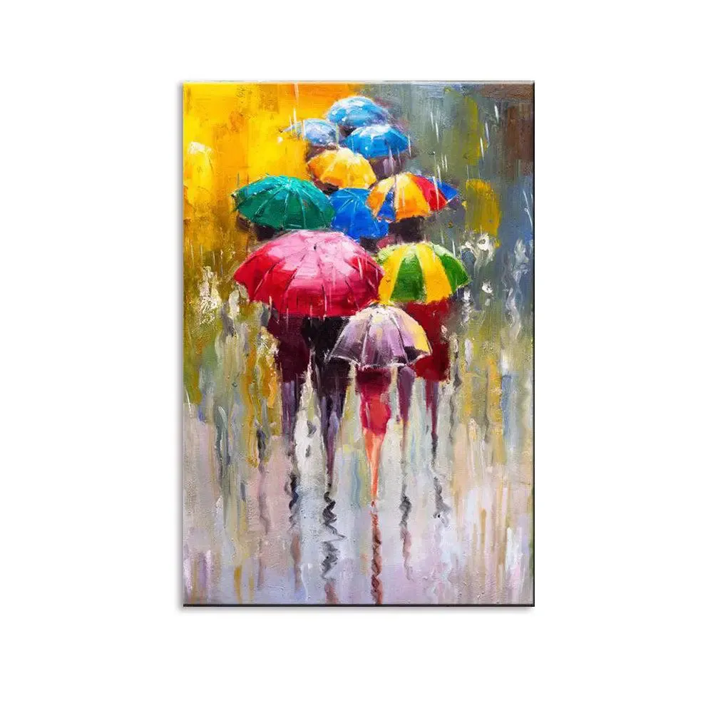 Colorful Rainy Season  /  Beautiful Design Canvas Printed Painting Stretched on Wood Bars 61 x 41cm With Frame