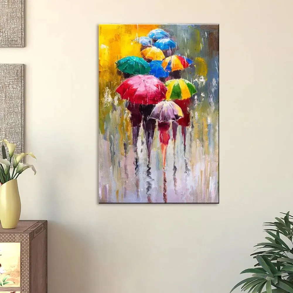 Colorful Rainy Season  /  Beautiful Design Canvas Printed Painting Stretched on Wood Bars 61 x 41cm With Frame