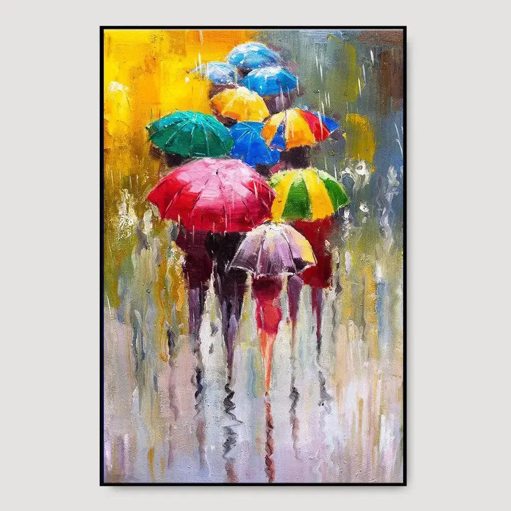 Colorful Rainy Season  /  Beautiful Design Canvas Printed Painting Stretched on Wood Bars 61 x 41cm With Frame