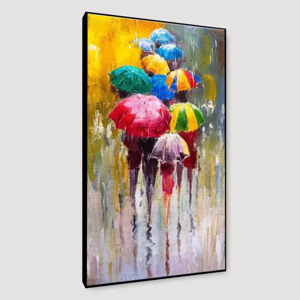 Colorful Rainy Season  /  Beautiful Design Canvas Printed Painting Stretched on Wood Bars 61 x 41cm With Frame