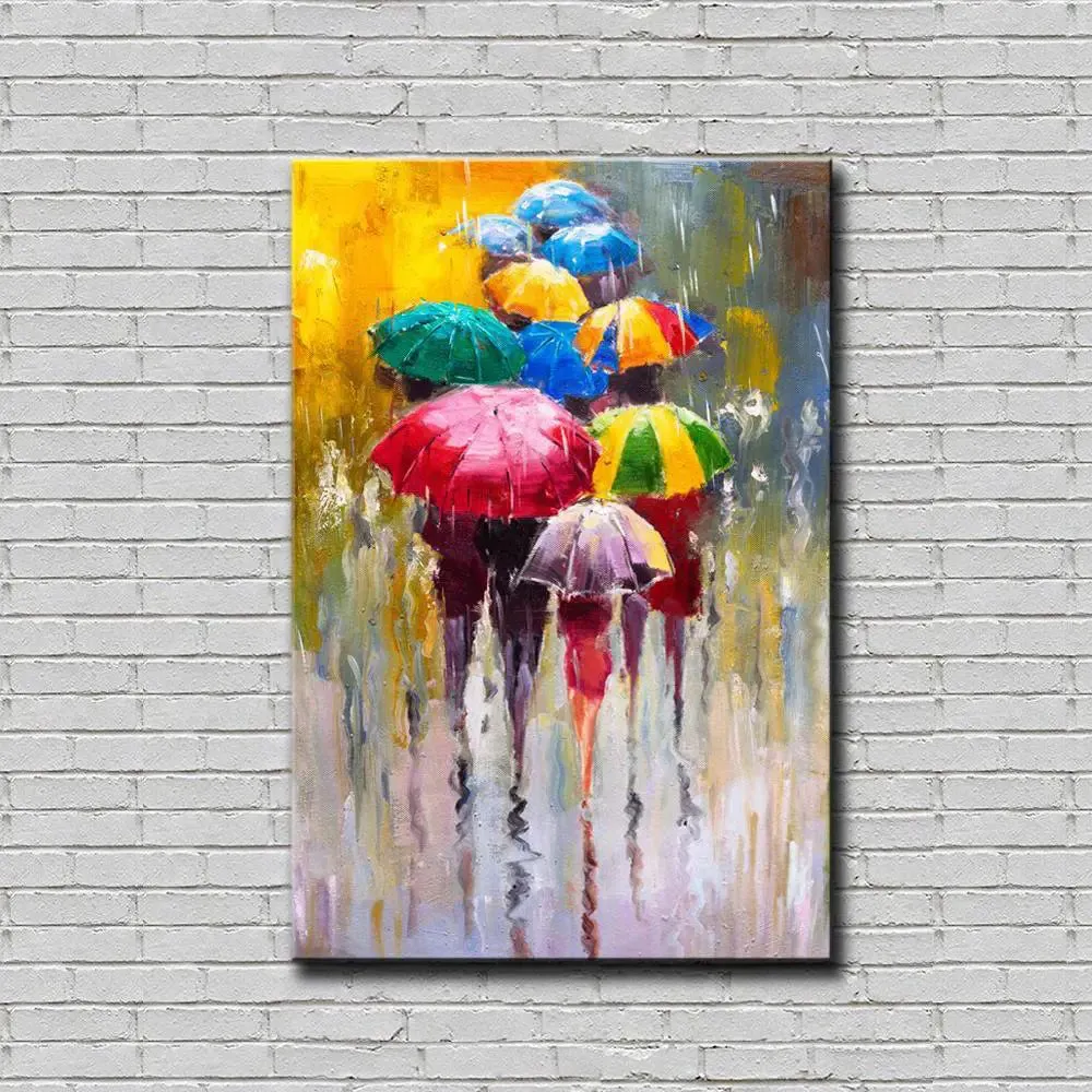 Colorful Rainy Season  /  Beautiful Design Canvas Printed Painting Stretched on Wood Bars 61 x 41cm With Frame