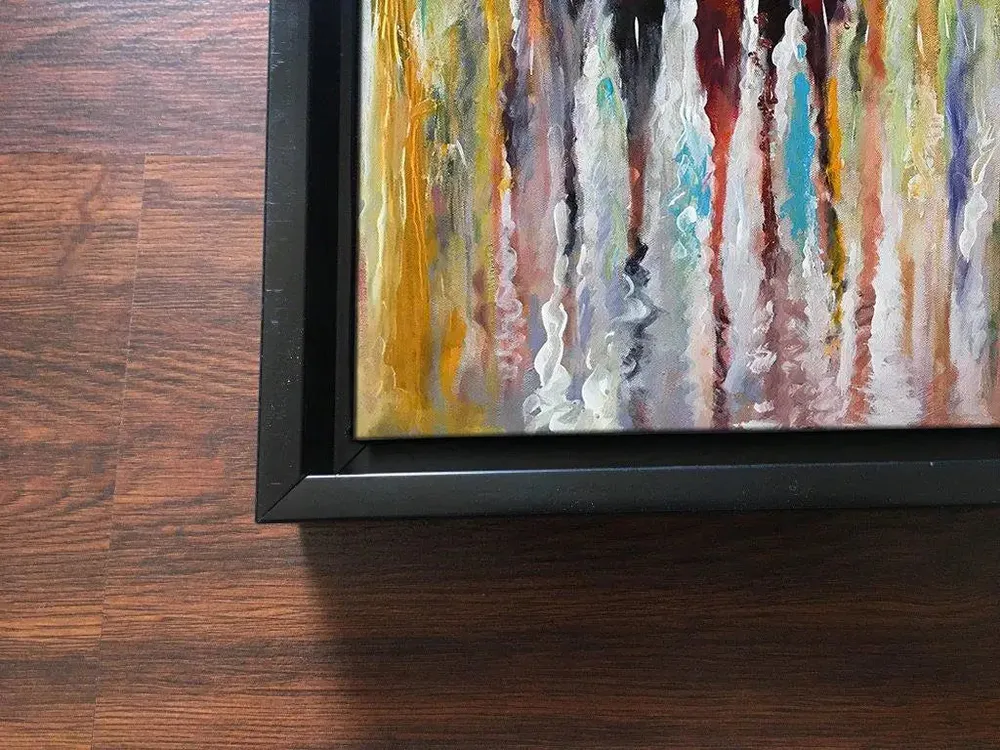 Colorful Rainy Season Painting / Handmade Painting on Canvas framed in Black Framed, 60 cm (H) X 40 cm (L), Default color