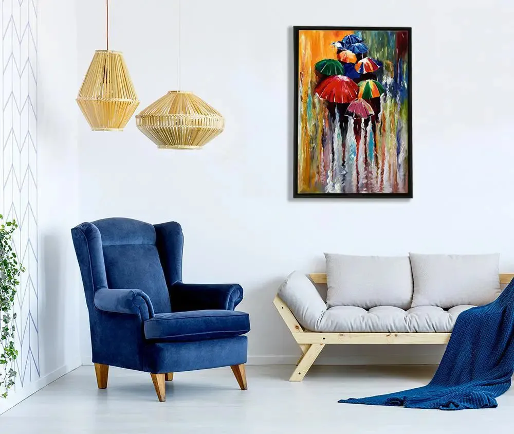 Colorful Rainy Season Painting / Handmade Painting on Canvas framed in Black Framed, 60 cm (H) X 40 cm (L), Default color