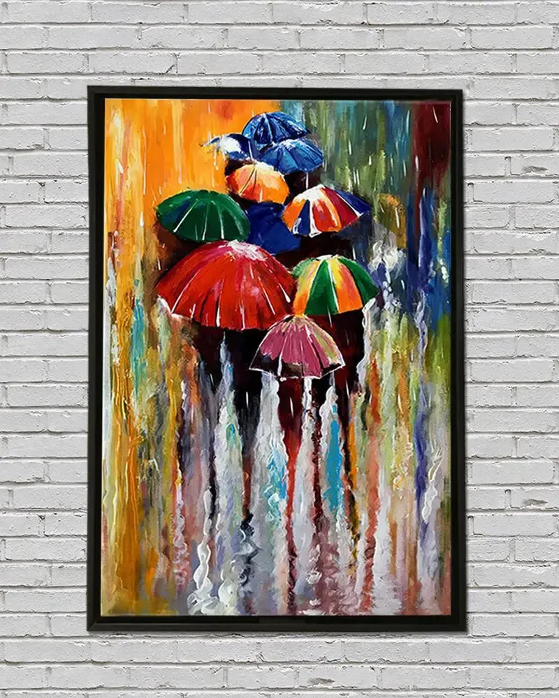 Colorful Rainy Season Painting / Handmade Painting on Canvas framed in Black Framed, 60 cm (H) X 40 cm (L), Default color