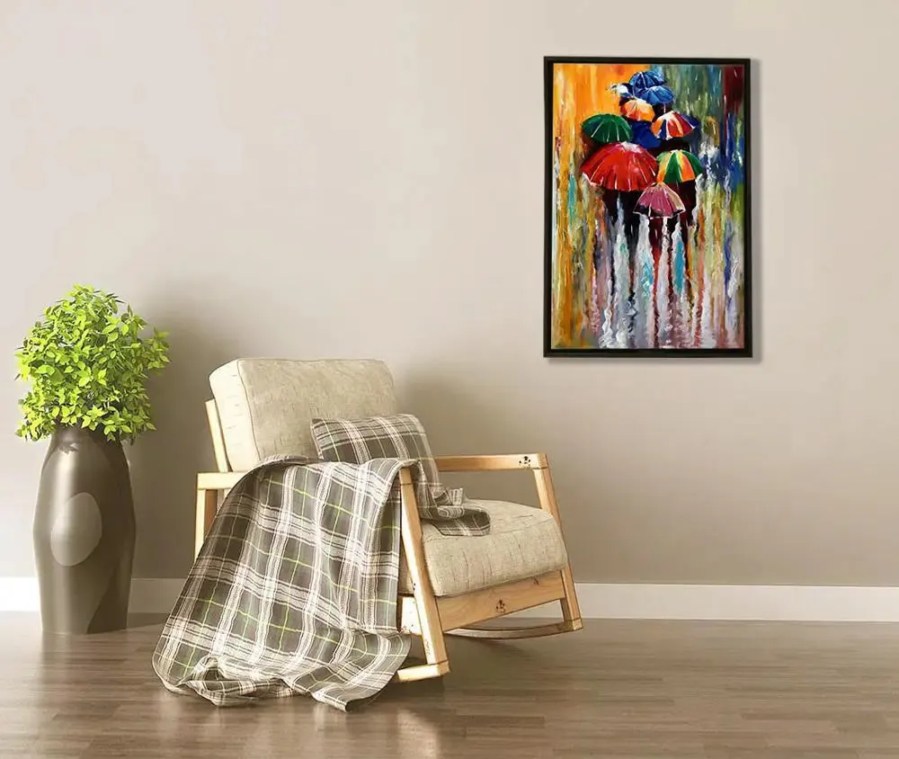 Colorful Rainy Season Painting / Handmade Painting on Canvas framed in Black Framed, 60 cm (H) X 40 cm (L), Default color