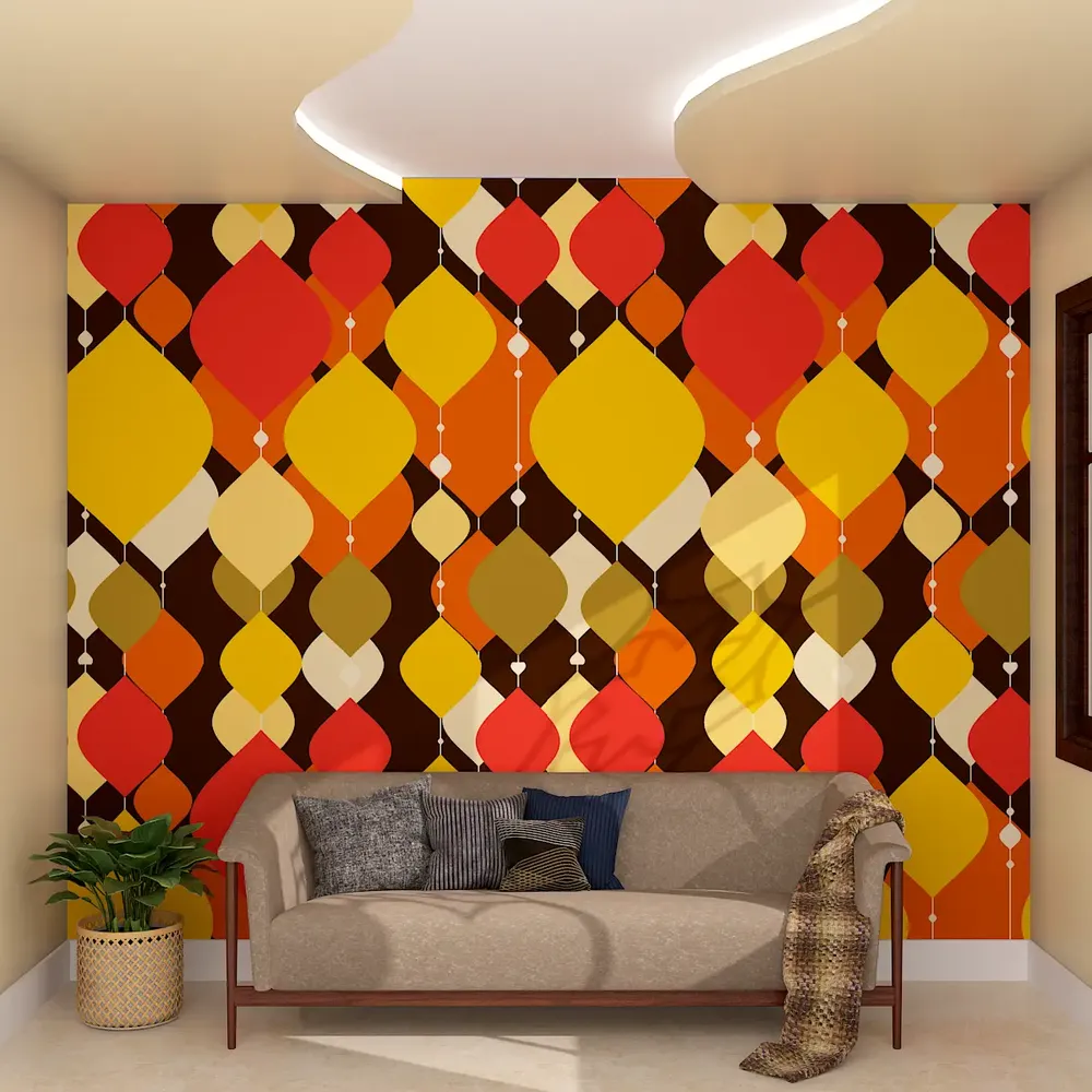 Colorful Retro Pattern Wallpaper / High Quality HP Woven WallPaper /  size 12 ft x 10 ft