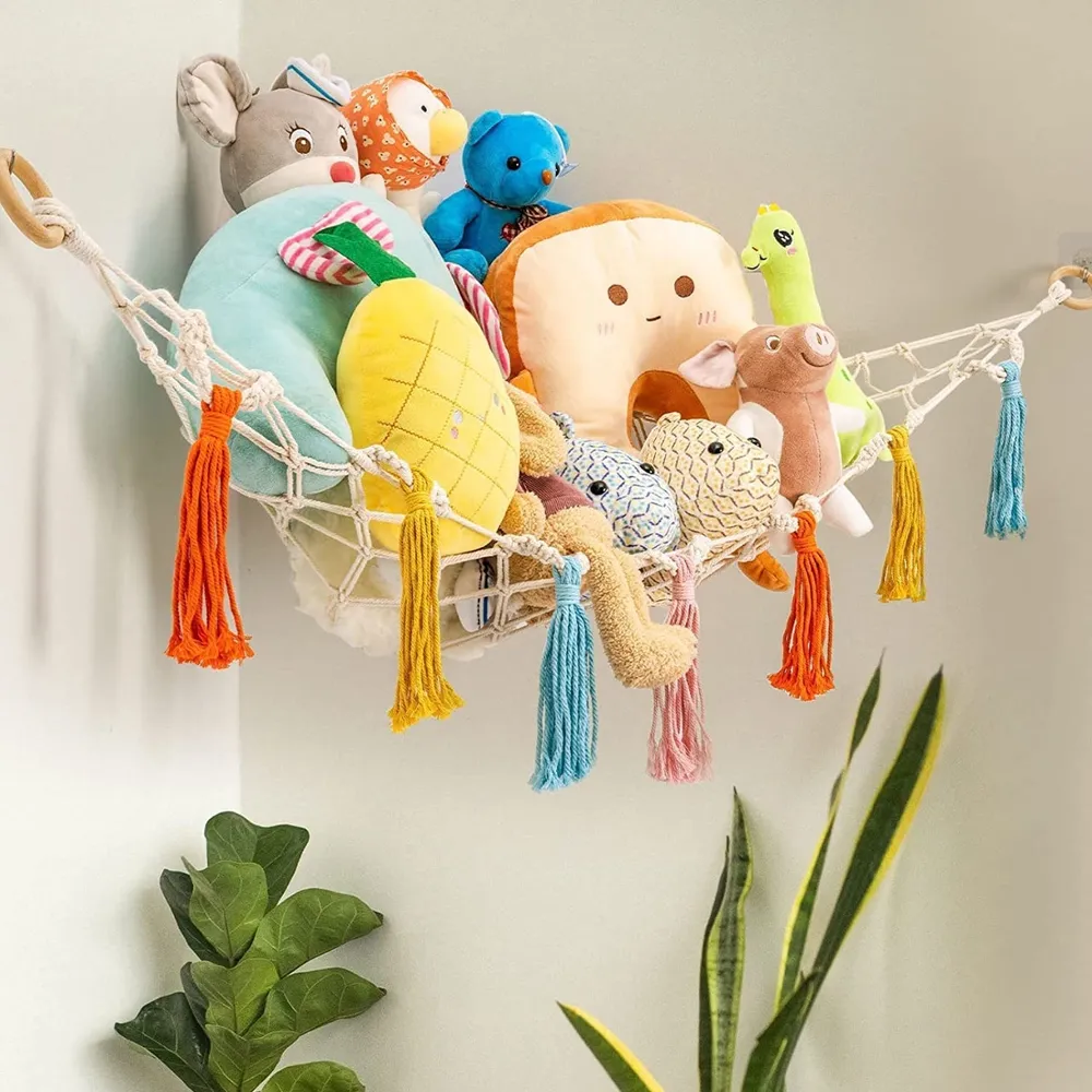 Colorful Tassel Off-white Macrame Soft Toy Hammock for Kids Room