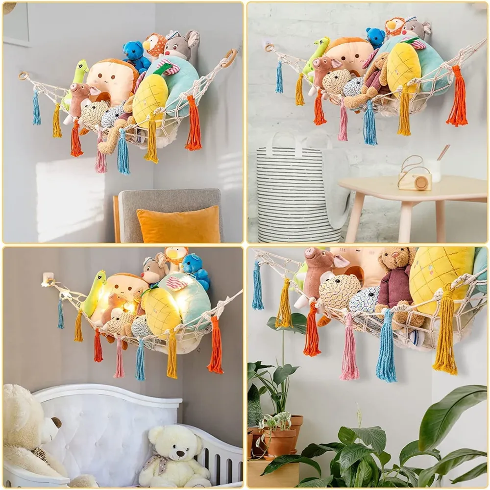 Colorful Tassel Off-white Macrame Soft Toy Hammock for Kids Room