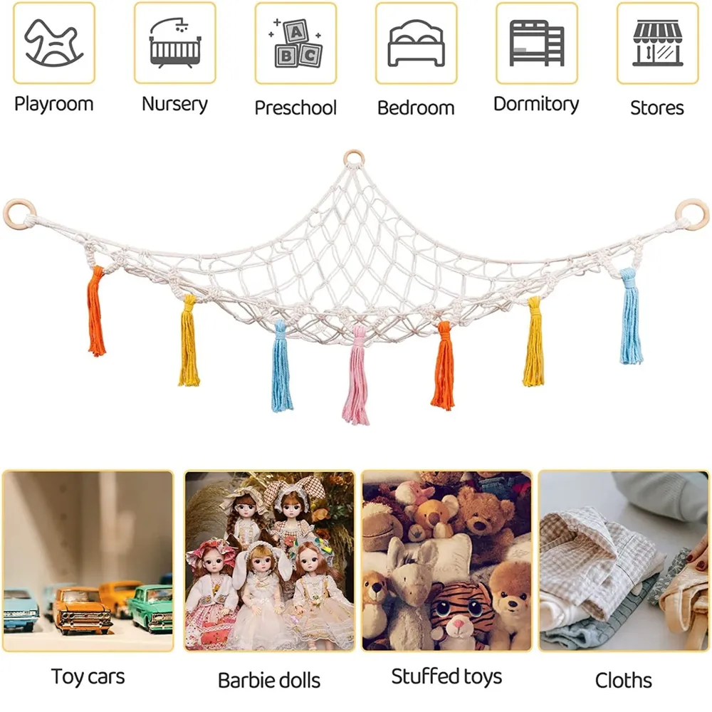 Colorful Tassel Off-white Macrame Soft Toy Hammock for Kids Room