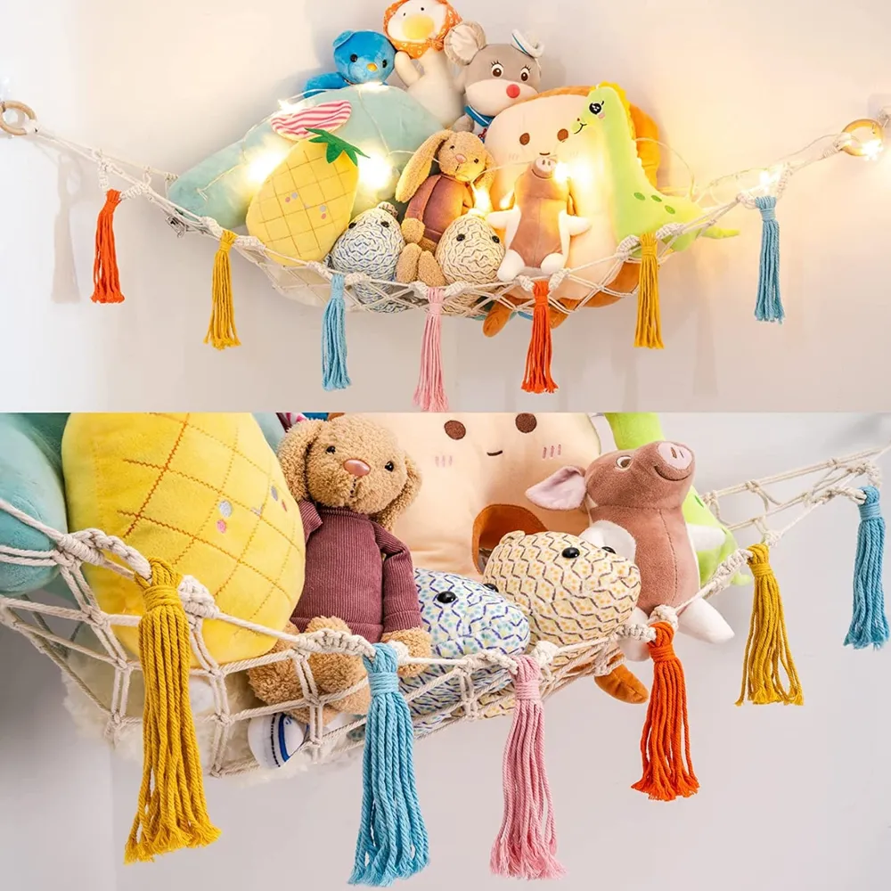 Colorful Tassel Off-white Macrame Soft Toy Hammock for Kids Room
